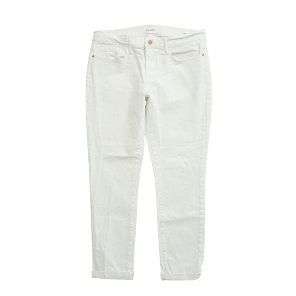 FRAME Le Garcon Blanc White Denim Jeans Size 28 Womens Boyfriend Cuffed - Picture 1 of 10